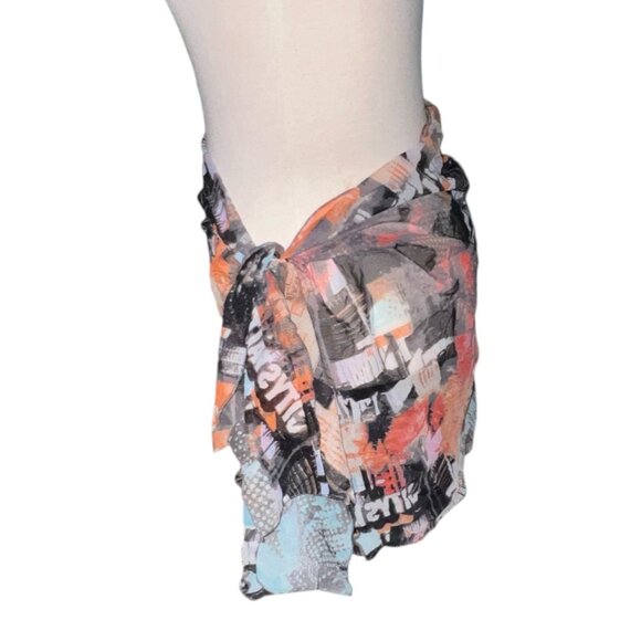Gideon Oberson Abstract Print Sheer Tie Wrap Swim Cover-Up Skirt Sz Large - Picture 4 of 8